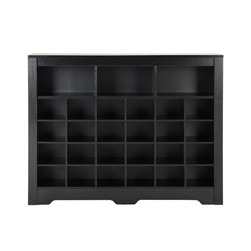 Harper & Bright Designs Sleek Design 24 Shoe Cubby Console, Modern Shoe Cabinet with Curved Base, Versatile Sideboard for Hallway, Bedroom, Living Room, Black - color: Black, size: 35''