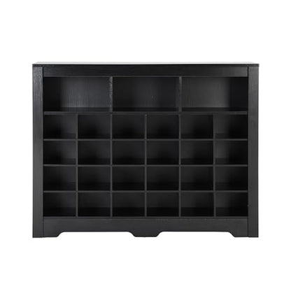 Harper & Bright Designs Sleek Design 24 Shoe Cubby Console, Modern Shoe Cabinet with Curved Base, Versatile Sideboard for Hallway, Bedroom, Living Room, Black - color: Black, size: 35''