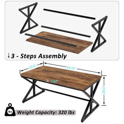 55” Computer Desk, Industrial Brown Home Office Desk Rustic Brown | Wooden Metal Executive Pc Computer Desk Table, Wood Student Gaming Study Computer Table for Bedroom Living Room - color: Rustic Brown Oak, size: 55 Inch