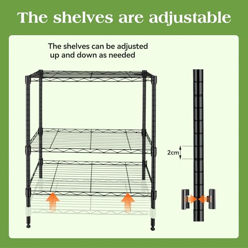 3 Tier Heavy Duty Metal Wire Rack 23.15x13.11x29.92 Inch | Height Adjustable Wire Shelf Structure,High Load Bearing Metal Bracket,Ideal for Kitchen Food Storage and Garage - size: 3 Tier