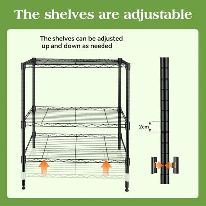 3 Tier Heavy Duty Metal Wire Rack 23.15x13.11x29.92 Inch | Height Adjustable Wire Shelf Structure,High Load Bearing Metal Bracket,Ideal for Kitchen Food Storage and Garage - size: 3 Tier