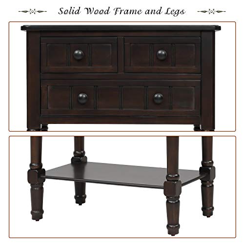 Knocbel Slim Antique Entry Console Table with Drawers & Bottom Open Shelf, Solid Wood Sofa Couch Table for Entryway Hallway Living Room (Espresso) - color: Espresso
