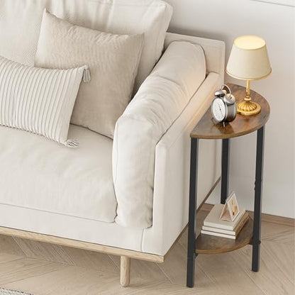 Vagusicc Side Table, Small Round End Table, Set of 2 Half Round Side Table for Living Room, 2 Tier Small Couch Side Tables, Round Coffee Table, Thin Accent Sofa Table Narrow Entryway Table, Brown - color: Rustic Brown