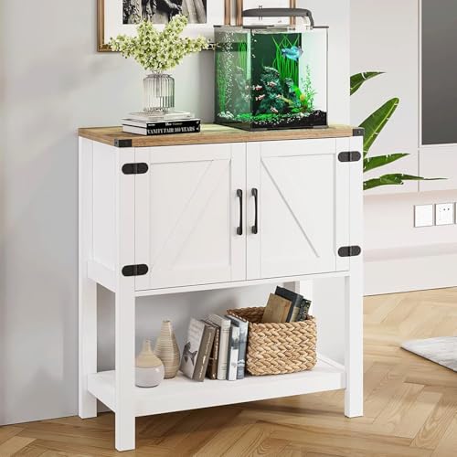 Cheersstar Farmhouse Console Table with 2 Storage Cabinets, Coffee Bar, Entryway Table with with Storage Shelf, Farmhouse Buffet Sideboard for Kitchen, Hallway, Entry Way, Living Room, White