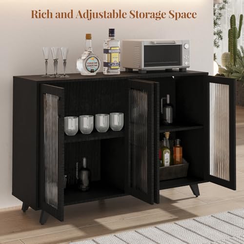 Panana Kitchen Buffet Server Table Accent Sideboard Cupboard Server Buffet Console Table with Doors Cabinet (49inch, Black) - color: Black, size: 49inch