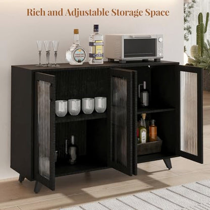 Panana Kitchen Buffet Server Table Accent Sideboard Cupboard Server Buffet Console Table with Doors Cabinet (49inch, Black) - color: Black, size: 49inch