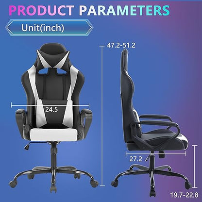 PayLessHere Ergonomic Racing Desk Chair Gaming Chair Computer Chair with Armrests 360° Swivel & Caster Pu Desk Task Chair Executive Headrest Lumbar Support for Back Pain Women Men and Adults (White) - color: White
