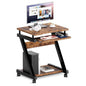 sogesfurniture Small Mobile Computer Desk with Keyboard Tray, Z-Shaped Compact Study Table, Rolling Workstation for Home and Office with Printer Shelf, Keyboard Drawers, Rustic Brown - color: Rustic Brown