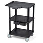 ELAFROS Heavy Duty 3-Tier AV Cart with Power Strip, 27.5 x 18.25 Inch, Industrial Plastic, 330 lbs Capacity, Flat Top Shelves with Swivel Wheels – Multipurpose Rolling cart - style: With Power Strip