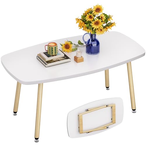 WOHOMO Folding Coffee Table 39.3'' White Coffee Tables for Living Room Portable Simple Modern Rectangular Center Table for Small Spaces, No Assembly, White - color: White-htp