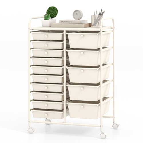 GLACER 15 Drawers Rolling Storage Cart, Steel Frame Craft Organizer Cart | Utility Cart w/Lockable Wheels & Sleek Handle, Mobile Art & Tool Supply Trolley for Teacher, Home, School, Office (White) - color: White, size: 15 Drawers (5 Big +10 Small)
