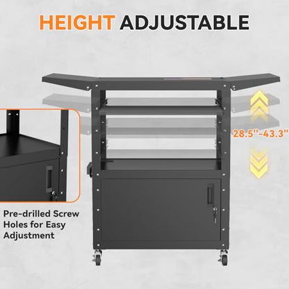 Mobile AV Cart with Drop Leaves & Adjustable Height, Rolling Computer Cart with Pullout Keyboard Tray – Locking Cabinet, 3 Outlets&2 USB Ports, Lock Brake Casters, Utility Cart for Office/Classroom - size: Style 3 18"D x 24"W x 43.3"H
