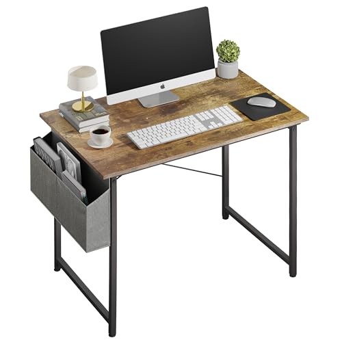 Small Space Writing Desk with Headphone Hooks, Modern Simple Design, Suitable for Study, Home Office and Living Room - color: Brown, size: 32 Inch