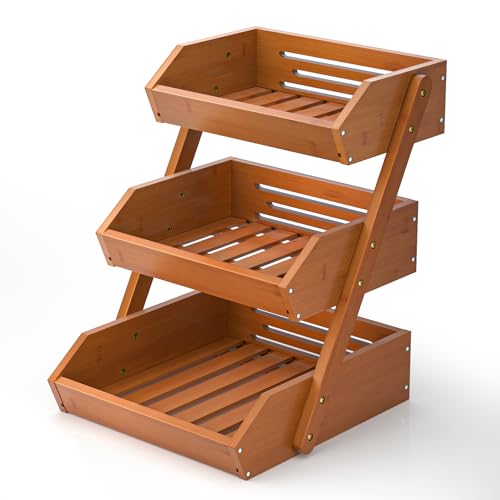 G.a HOMEFAVOR Fruit Basket for Kitchen, 3-Tier Fruit Bowl for Kitchen Counter, Vegetable Storage Stand for Fruit Shop, 15 mm Thickness, Brown - color: Brown, size: 3-Tier