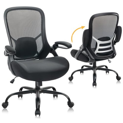 HYLONE Big and Tall 400lbs Heavy Duty Office Chair, 5" Thickened Seat Ergonomic Desk Chair with Adjustable Armrests, Home Office Computer Chairs for Long Hours Mesh Executive Chair(Black) - color: Black, size: Thicken Cushion