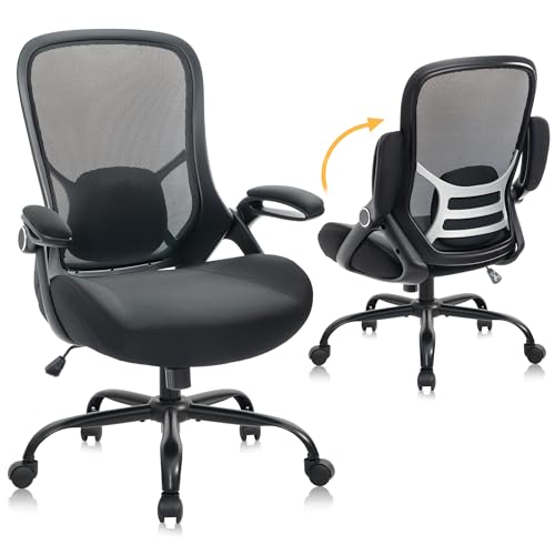 HYLONE Big and Tall 400lbs Heavy Duty Office Chair, 5" Thickened Seat Ergonomic Desk Chair with Adjustable Armrests, Home Office Computer Chairs for Long Hours Mesh Executive Chair(Black) - color: Black, size: Thicken Cushion