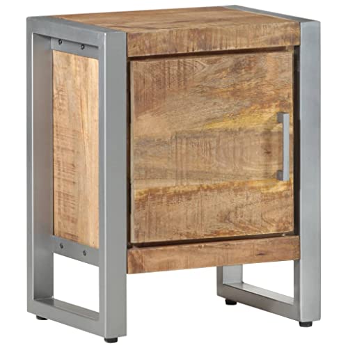 Industrial Nightstand 11.8 x 15.7 x 19.7 in Rough Mango Wood Brown Bedside Cabinet with Iron Frame No Assembly Needed for Bedroom and Living Room