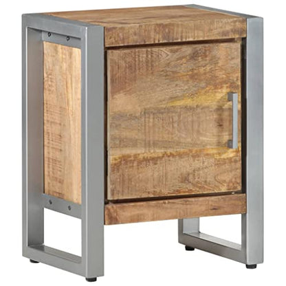 Industrial Nightstand 11.8 x 15.7 x 19.7 in Rough Mango Wood Brown Bedside Cabinet with Iron Frame No Assembly Needed for Bedroom and Living Room