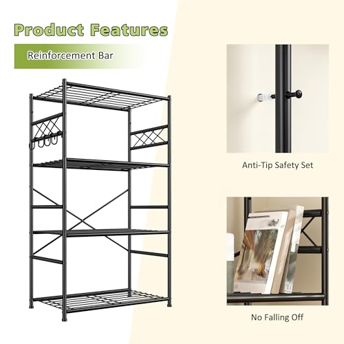 DurayLoly Storage Shelves 4 Tier Shelf Organizer,Metaling Shelving with Hooks,Heavy Duty Garage Shelves Unit with Leveling Feet,Wire Shelving for Pantry,Kitchen and Closet,23.6" W x 13.8" D x 60.4" H - size: 23.6" W x 13.8" D x 60.4" H (4T)