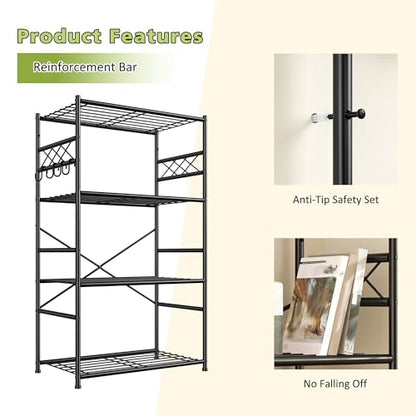 DurayLoly Storage Shelves 4 Tier Shelf Organizer,Metaling Shelving with Hooks,Heavy Duty Garage Shelves Unit with Leveling Feet,Wire Shelving for Pantry,Kitchen and Closet,23.6" W x 13.8" D x 60.4" H - size: 23.6" W x 13.8" D x 60.4" H (4T)