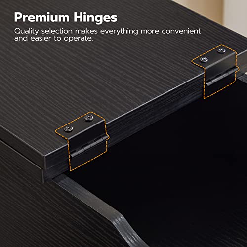HOOBRO Side Table, Flip End Table with Charging Station and Shelves, USB Ports & Power Outlets, Narrow Nightstand for Small Spaces, Stable and Sturdy, for Living Room, Black BK341BZ01 - color: Black