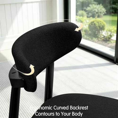 CHUN YI Dining Chairs Set of 2, Upholstered Solid Wood Dining Room Chairs, Mid Century Modern Fabric Kitchen Chairs with Ergonomic Curved Back, Black (Only Chairs) - color: Black, size: Set of 2