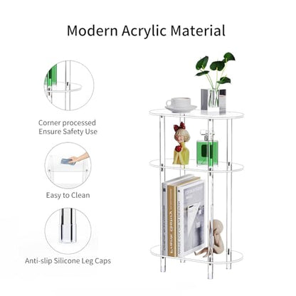 Clear Acrylic Narrow Side Table Set of 2 for Small Spaces, 15.75" L x 7.87" W x 24.6" H, 3 Tier Oval Slim End Table Nightstand, Small Skinny Bedside Table for Bedroom, Bathroom, Living Room - size: 3 Tier 2-Pack 24.6"H