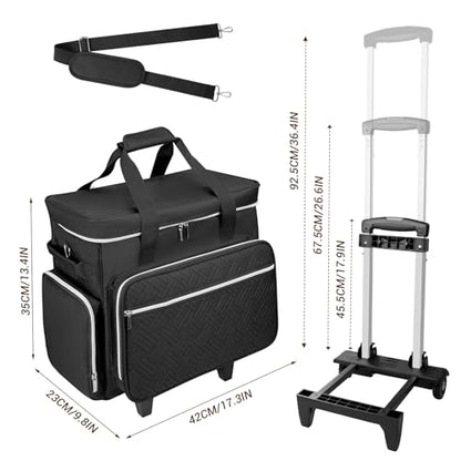 LIWSHWZ Rolling Teacher Tote Bag,Wheeled Teacher Bag with Detachable Dolly & File Teacher Tote - color: Black