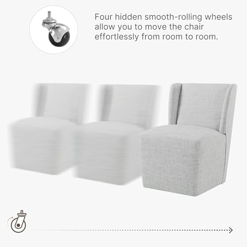 KISLOT Upholstered Dining Chairs Set of 4 with Casters, Wingback Modern Side Armless Deskchair with Rollers for Diningroom Bedroom Livingroom Reading Room, Light Grey Fabric - color: A Light Grey Fabric, size: Set of 4