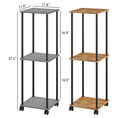 HAYOFAMY 3 Tier Oak Grey Plant Stand Indoor with Wheels 37.2” Tall | Movable Plant Shelf, Metal Wood Multiple, Flower Pot Holder for Living Room Office Balcony Patio