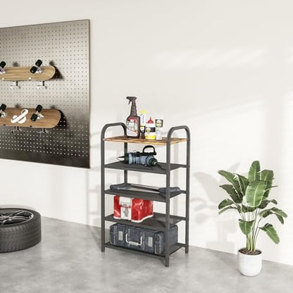 Narrow Vertical Shoe Rack for Entryway, 17.32" X 10.24" X 29.13" | 5-Tier Tall Shoe Storage Organizer Metal Wood, Mesh Shelves, Wooden Top, Small Space Shoe Shelf for Front Door, Closet,Garage - size: 17.32" X 10.24" X 29.13"