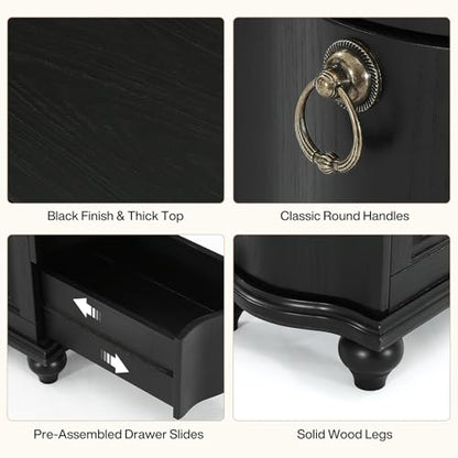 Tribesigns Wood Black End Table Set of 2, 3-Drawers Fully Assembled Narrow Slim Side Table, No Assembly Required, Nightstand for Bedside, Small Spaces, Living Room, Bedroom - color: Black