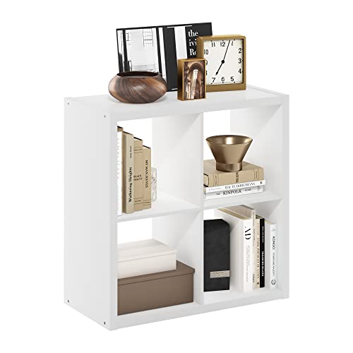Furinno Cubicle Open Back Decorative Cube Storage Organizer, 4-Cube, White | 14.6" x 30" x 30", Reversible Bookcase with Open Back, for Living Room, Bedroom, Home Office - color: White, size: 4-Cube