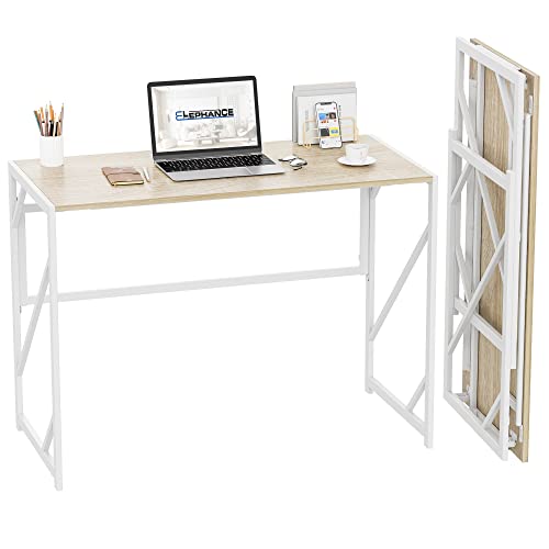 Elephance Folding Desk Writing Computer Desk for Home Office, No-Assembly Study Office Desk Foldable Table for Small Spaces - color: Beige, size: 39.4 Inch