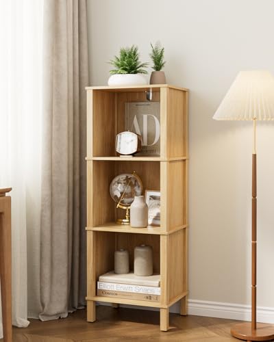 Bookshelf, Modern 3-Tier Bookcase, Open Storage Book Shelf, 11 × 14.2 × 38.9 Inches, Small Narrow Bookshelves for Living Room, Home Office, Bedroom, Natural - color: Natural, size: 3-Tier