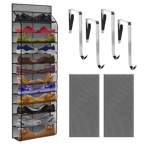 PAULONE 12 Pocket Over the Door Shoe Organizer,Reusable Breathable Large Mesh Bag Men's & Women's Sneaker Organizer,Shoe Organizer for Kids,Hanging Shoe Storage Hanging Bag (Grey) - color: 12th Floor Grey