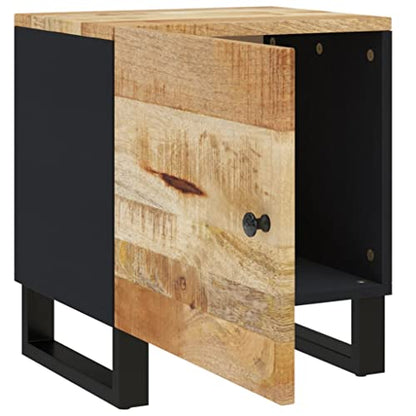 Industrial Nightstand with Storage, Solid Mango Wood Bedside Table, Compact Rustic End Table with Black Iron Legs for Bedroom Living Room - size: Compact