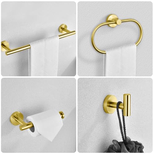 Bathroom Hardware Set, 7 Pcs Bathroom Towel Rack Stainless Steel Bath Hardware Kit Including 16" Hand Towel Bars, Toilet Paper Holders, Towel Rings, Robe Towel Hooks (Gold) - color: 7pcs-gold