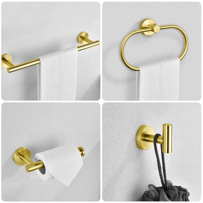 Bathroom Hardware Set, 7 Pcs Bathroom Towel Rack Stainless Steel Bath Hardware Kit Including 16" Hand Towel Bars, Toilet Paper Holders, Towel Rings, Robe Towel Hooks (Gold) - color: 7pcs-gold
