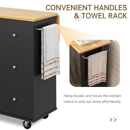 SUNLEI Kitchen Island on Wheels with Storage Cabinet & Foldable Drop Leaf, Rolling Kitchen Table, Cart Handle for Towel Rack, Drop Leaf, Portable Islands for Kitchen (Classic Black, 39.7-INCH)… - size: 39.7 INCH, style: Black