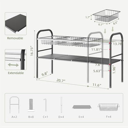 NETEL Under Sink Organizers and Storage, 2 Tier Expandable Under Cabinet Organizer Shelf with 4 Baskets and 4 Panels, Expandable Shelf for Cupboard, Kitchen, Bathroom, Shoe Storage Rack - size: 4 Panels and 4 Baskets