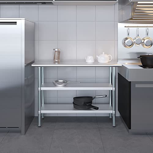 Stainless Steel Work Table with 2 Shelves | Metal Utility Table | Commercial & Residential NSF Utility (Stainless Steel Table with 2 Shelves, 48" Long x 18" Deep) - size: 48" Long x 18" Deep