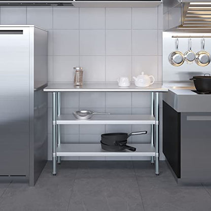 Stainless Steel Work Table with 2 Shelves | Metal Utility Table | Commercial & Residential NSF Utility (Stainless Steel Table with 2 Shelves, 48" Long x 18" Deep) - size: 48" Long x 18" Deep