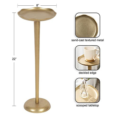 Kate and Laurel Alessia Modern Decorative Metal Drink Table; 8 x 8 x 22; Gold; Stunning Cast Aluminum Pedestal Plant Stand with Rough Texture and Deckled Edge - color: Gold