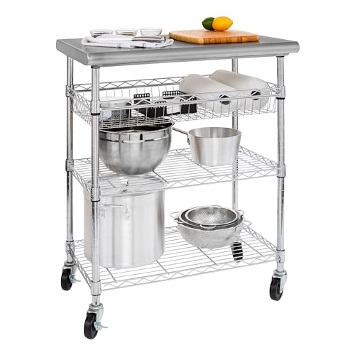 Seville Classics Commercial Work Table Island Utility Cart Prep Station, for Restaurant, Kitchen, Warehouse, Garage, Hotel, Home, Stainless-Steel Top NSF , 30" W x 20" D - color: Stainless-steel Top Nsf, size: 30" W x 20" D x 36" H