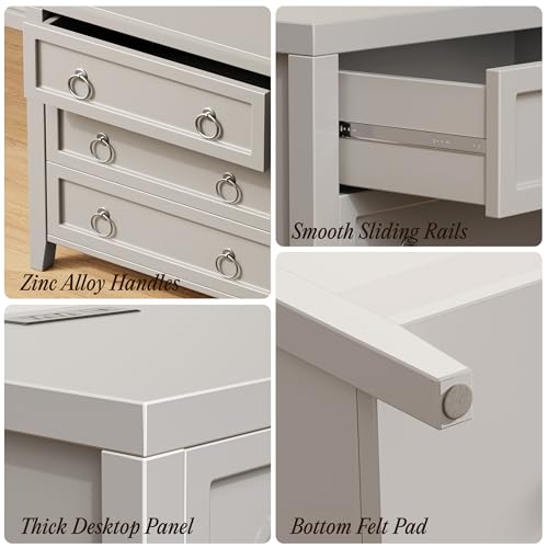 Huuger Paint Night Stand with Charger Station, 3 Drawer Nightstand Set of 2 | Larger Wider Bedside Table with USB-C Port, Modern End Table, for Bedroom, Living Room, Grey Nightstand - color: Grey