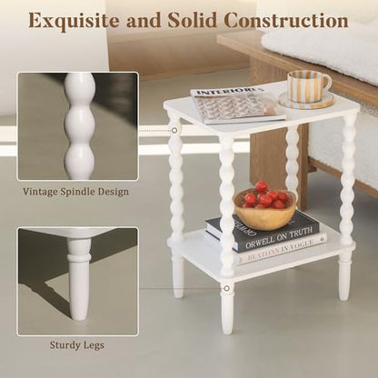 Fultyle White End Table, Small Side Table with Storage Shelf, 2-Tier Modern Night Stand for Bedroom, Living Room, Small Spaces (White) - color: White