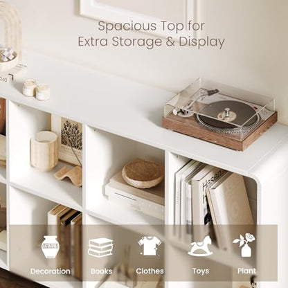 EXPERLAM White 8 Cube Storage Organizer with Legs and Rounded Edges, Mid Century Cube Bookshelf, Low Horizontal Cube Shelf Bookcase for Living Room, Bedroom, Entryway - size: with legs