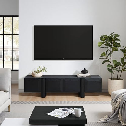 LuxenHome 63" Black TV Stand for Living Room, Modern Media Console Cabinet | Fits for TVs up to 65", Low-Profile TV Entertainment Center with Storage, Geometric Door Fronts
