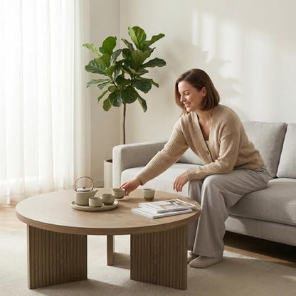 35" Wooden Round Coffee Table, Walnut | Smooth Thick Coffee Table, Low Circle Center Table with X Shaped Stable Legs, Accent Tea Table for Living Room, Office - color: Walnut, style: Coffee Table